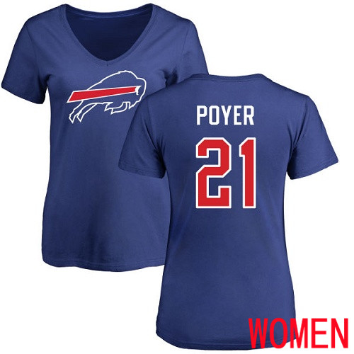 NFL Women Buffalo Bills #21 Jordan Poyer Royal Blue Name and Number Logo T Shirt